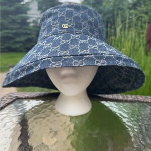 Blue Monogram Wide-Brim Hat